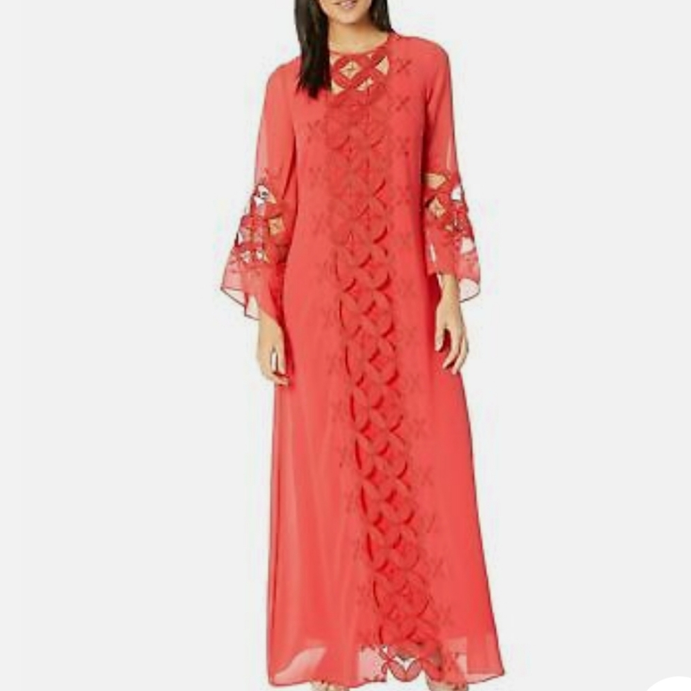 JUICY COUTURE Red Embroidered Lace Abaya Kaftan dress Size Small